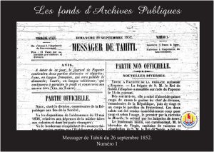 02- Messager de Tahiti N°1 du 26 septembre 1852