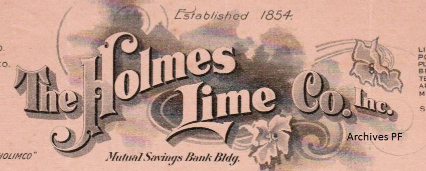 Lettre de THE HOLMES LIME CO.Inc 21 novembre 1908