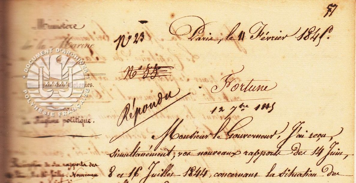Correspondance Ministre de la Marine et des Colonies au Gouverneur: Lettre du 11 février 1845