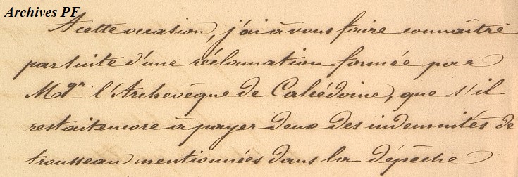 Demande d’indications sur l’état des choses à Taïti, en ce qui concerne le Clergé 31 août 1847